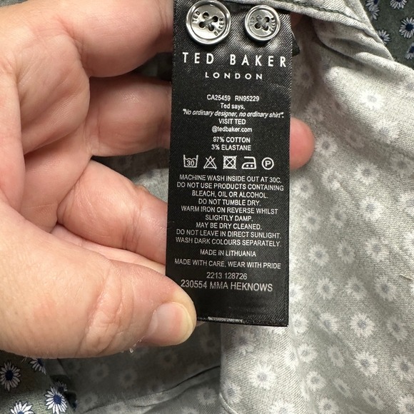 Ted Baker London Mens Dress Shirt Long Sleeve Green Floral Print Size 6 XXL 2X - Picture 5 of 7